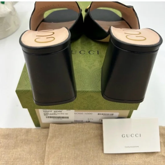 Women's Gucci Horsebit Leather mid heel slide sandal size 37.5 made in Italy - Picture 7 of 9